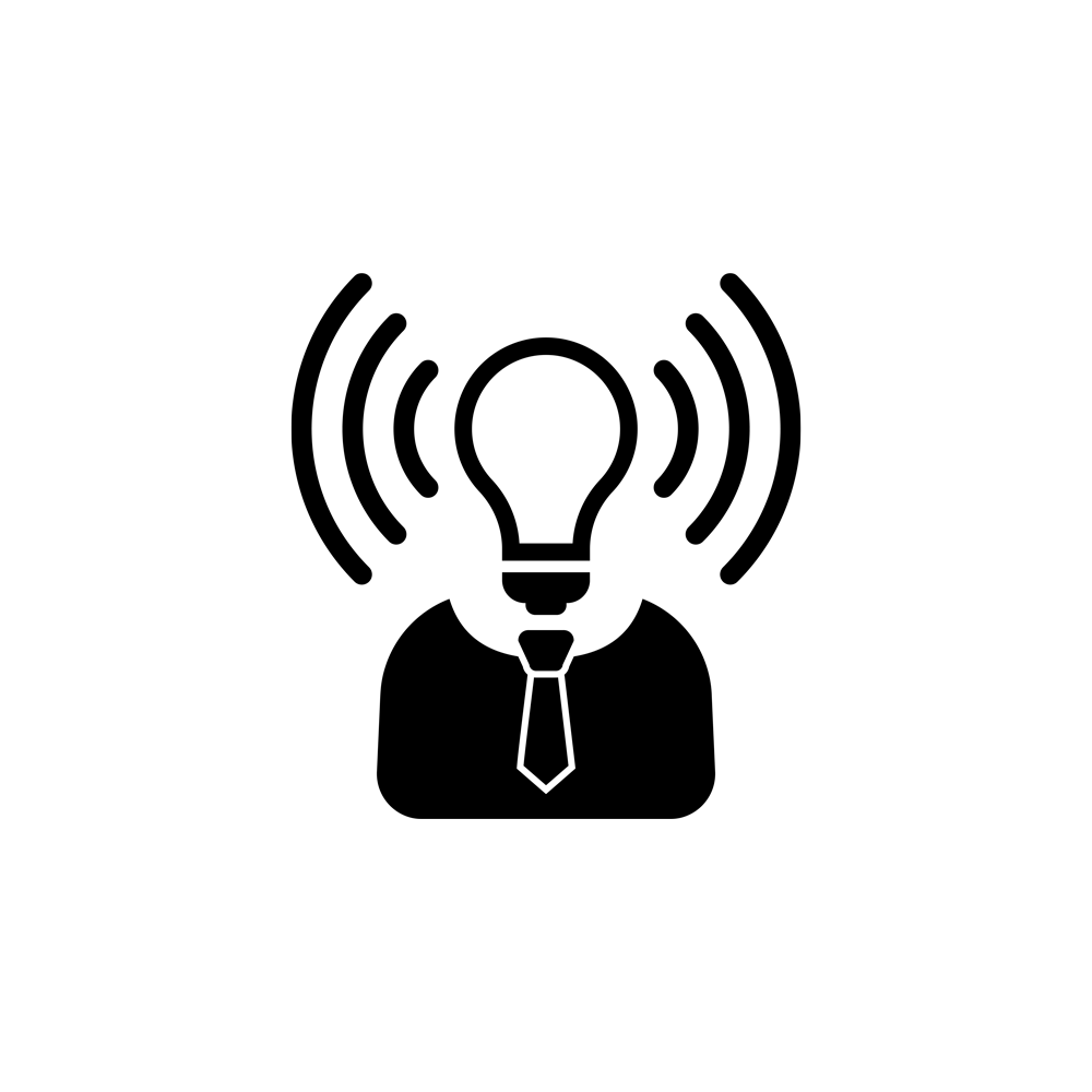 Icon of a person but with a lightbulb for a head.
